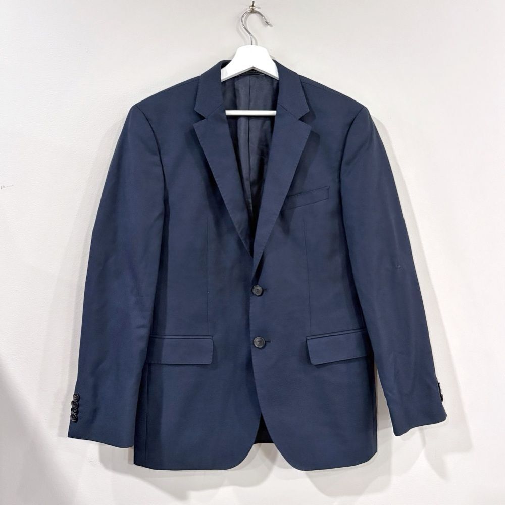 Hugo Boss Navy Suit Jacket Blazer 36R The Jam Wool Blend Repaired Sleeve